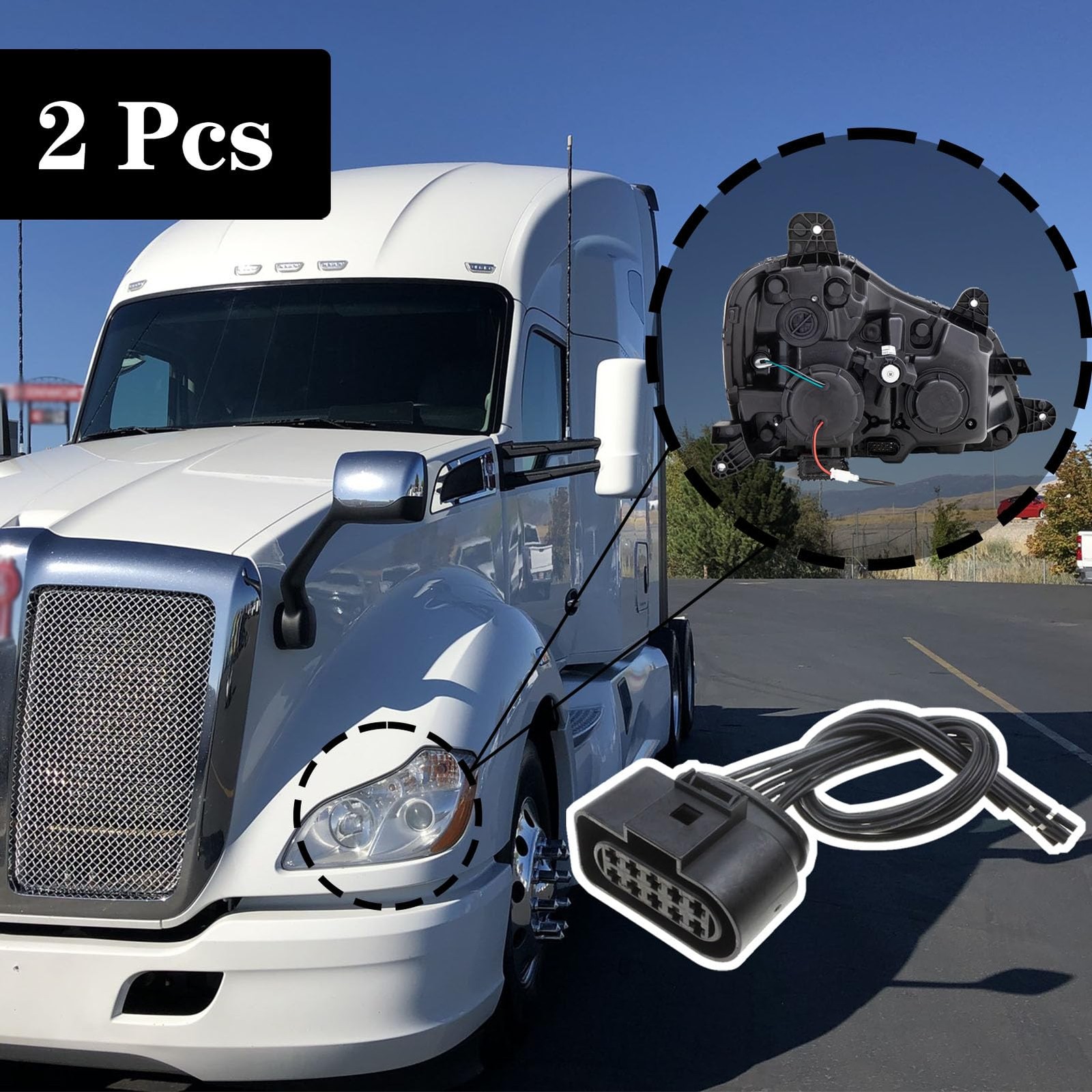 GYUPTRK 2 Pack Headlight Pigtail Connector Fit for Kenworth 2 Pack, Black