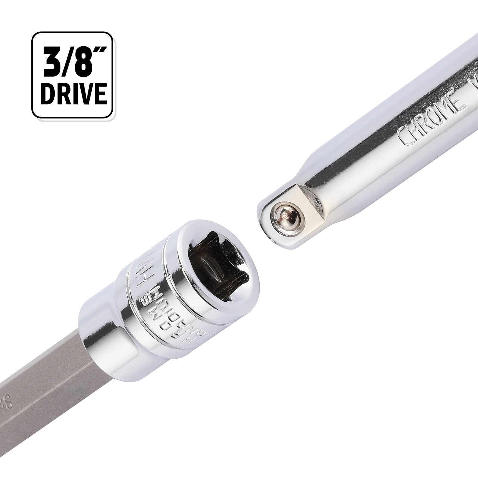 Extra Long 3/8″ Drive Allen Hex Bit Socket Set, 10 Pieces, SAE S2 & CR-V, 1/16″-