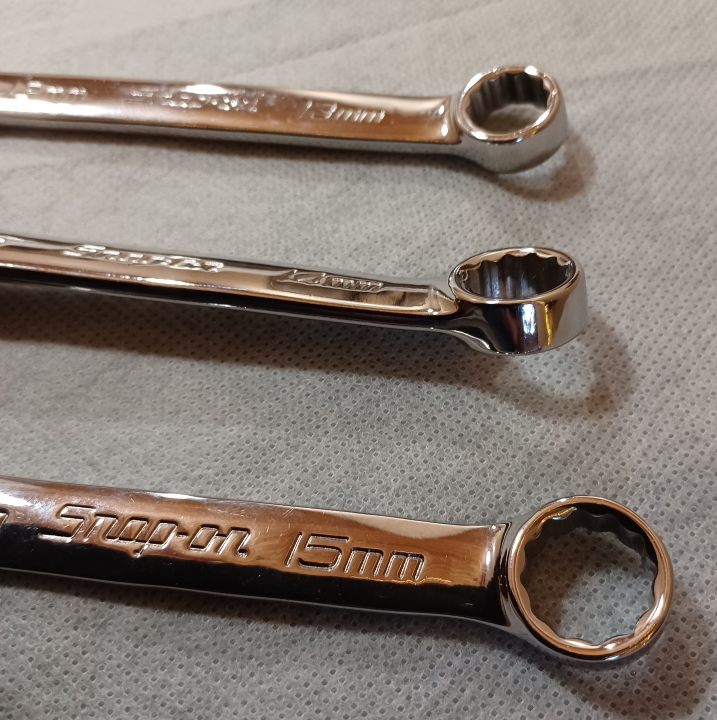 Lot Of 3 Snap-On Tools Metric Combination Wrenches 13mm 14mm & 15mm ~ Chrome