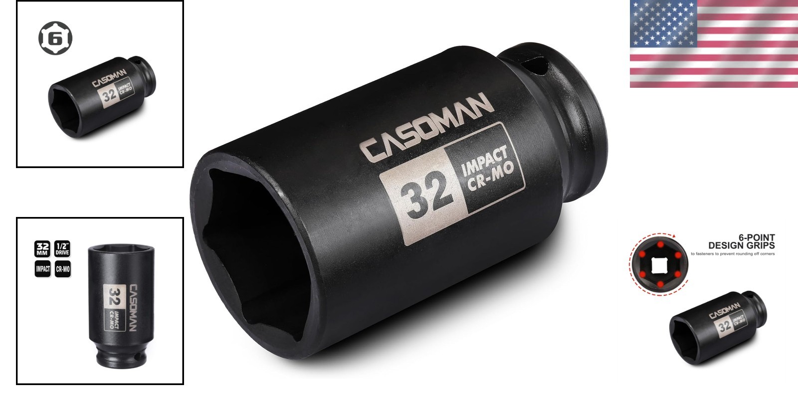 Durable 1/2 Inch Drive 32 mm Deep Socket – ANSI Certified with Laser Etched Size
