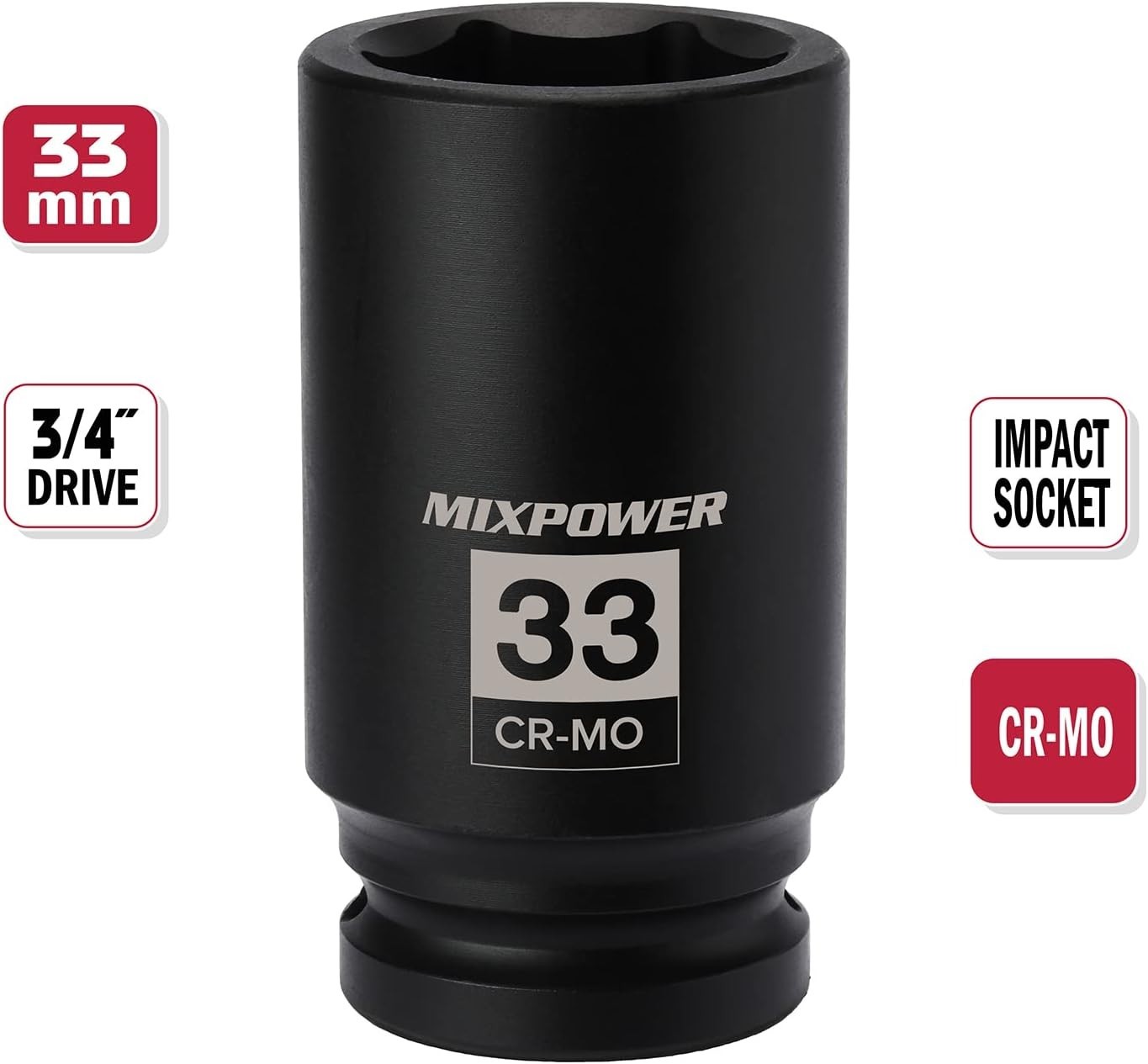 Durable Chrome Molybdenum 33mm Impact Socket – 3/4-Inch Drive for Maximum Torque