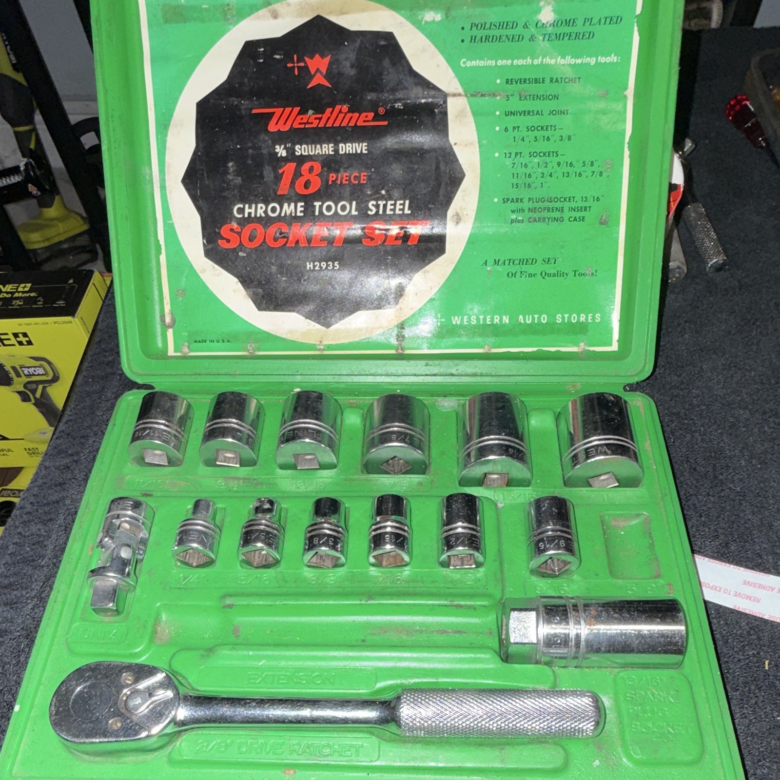 Westline Made In USA 15 Piece 12pt 3/8″ Drive Chrome SAE Socket And Ratchet Set