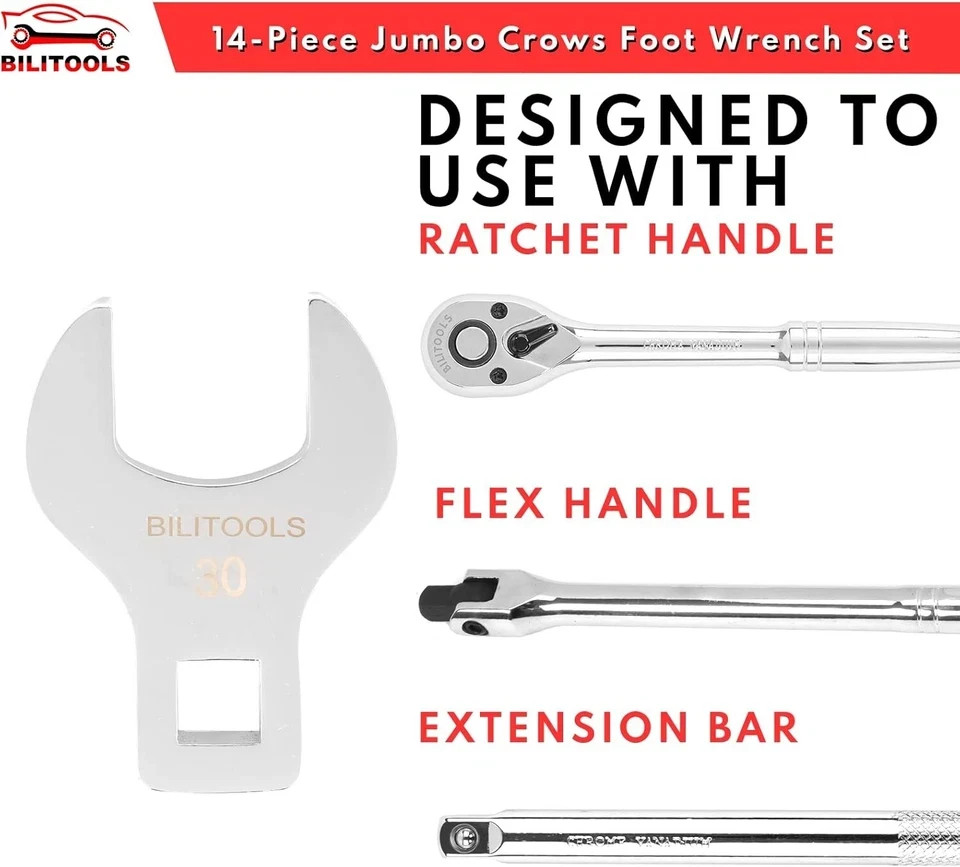 Jumbo Crowfoot Wrench Set – 14-Piece 1/2″ Drive, Metric 27-50mm, Rust-Resistant