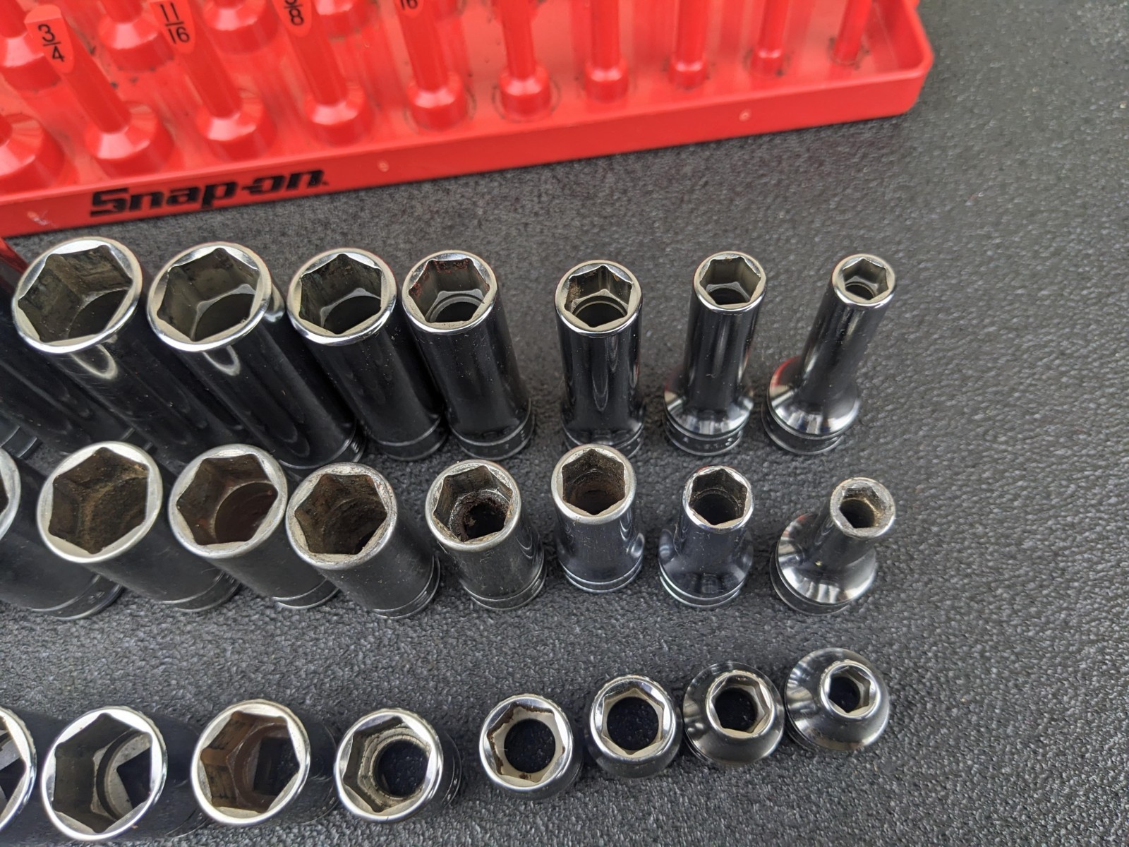 #bo723 Snap On USA 39pc 3/8″ Drive SAE 6 Point Shallow Semi Deep MASTER SET