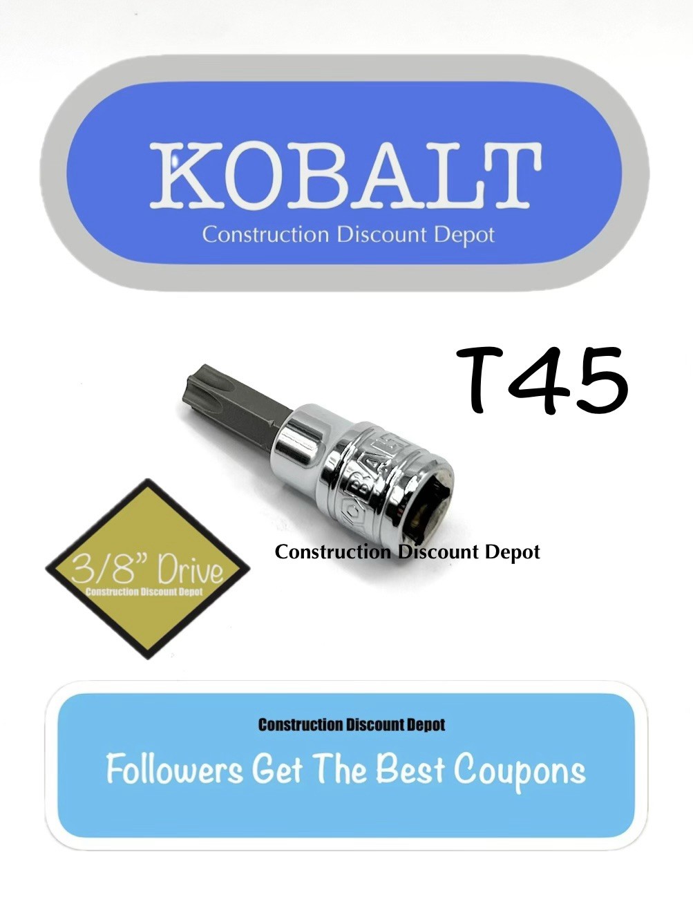 New Kobalt 338207 3/8″ Drive Torx Bit Socket T45