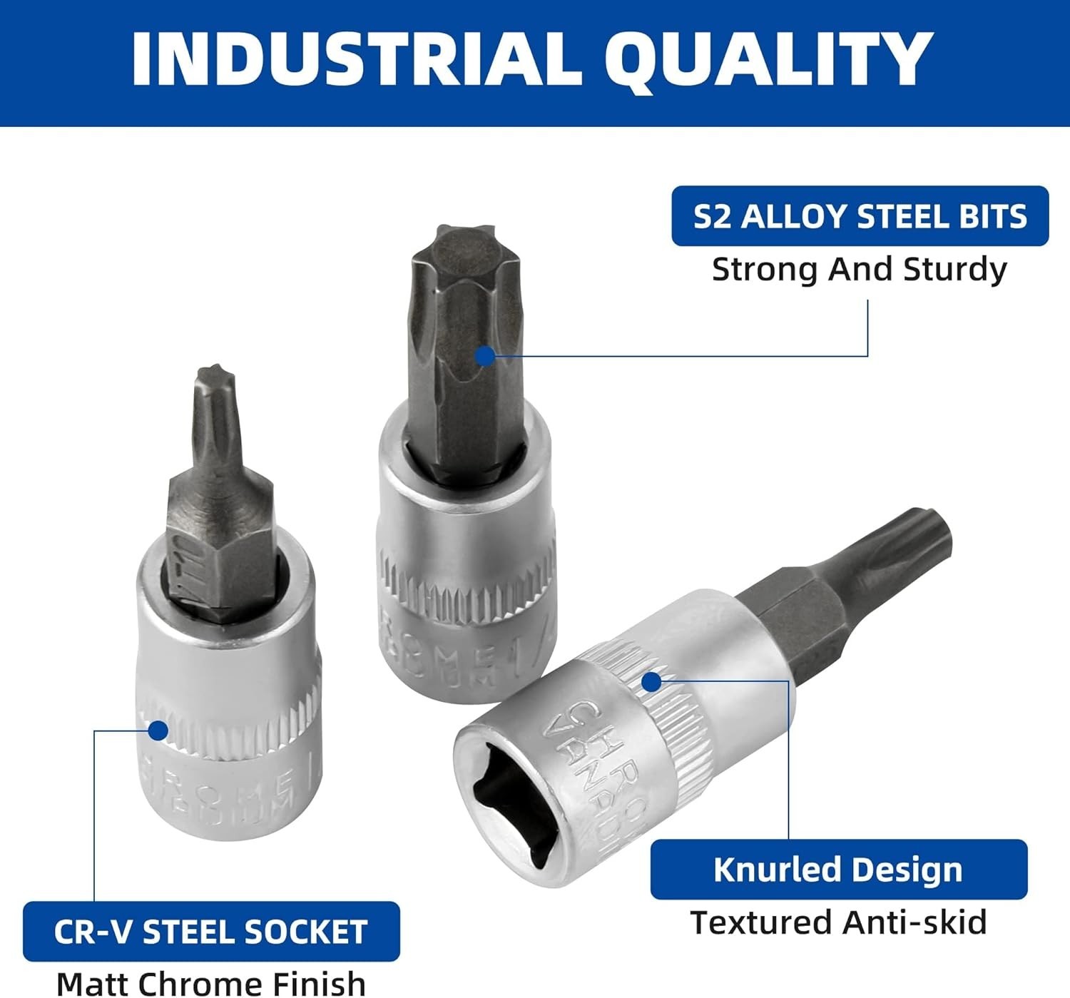 Torx Bit Socket Set 1/4″ Drive 9 Pieces T10 T50 S2 Alloy Steel