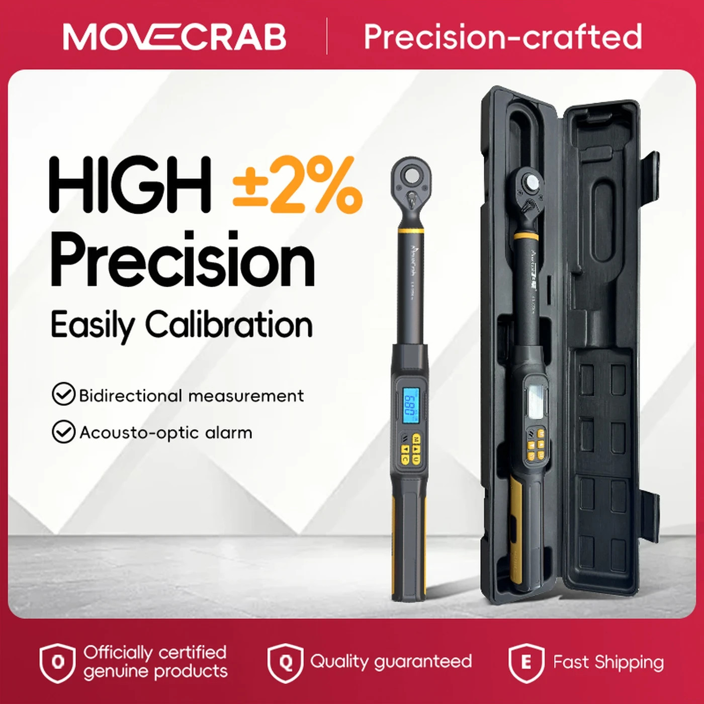 Professional Digital Torque Wrench 1/2″ Drive 6.8-135N.m ±2% High Accuracy LED