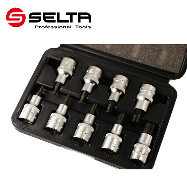 Selta Taiwan 9pc 1/2” Dr Cr-Mo 55mmL Stubby Torx Star Socket Bits:Set T20-T60