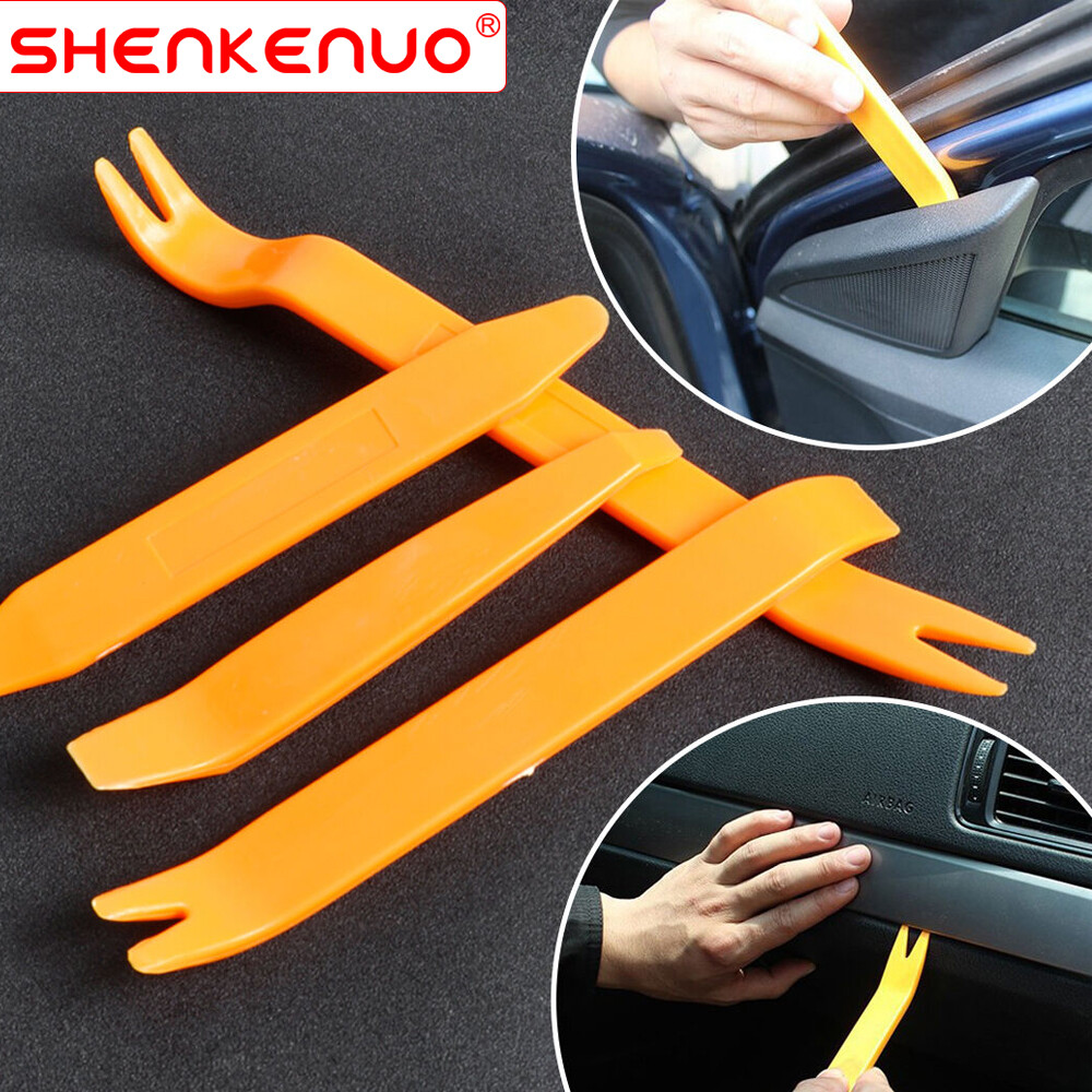 4x CAR TRIM REMOVAL TOOL SET PANEL DOOR PRY DASH PLASTIC INTERIOR RADIO CLIP KIT
