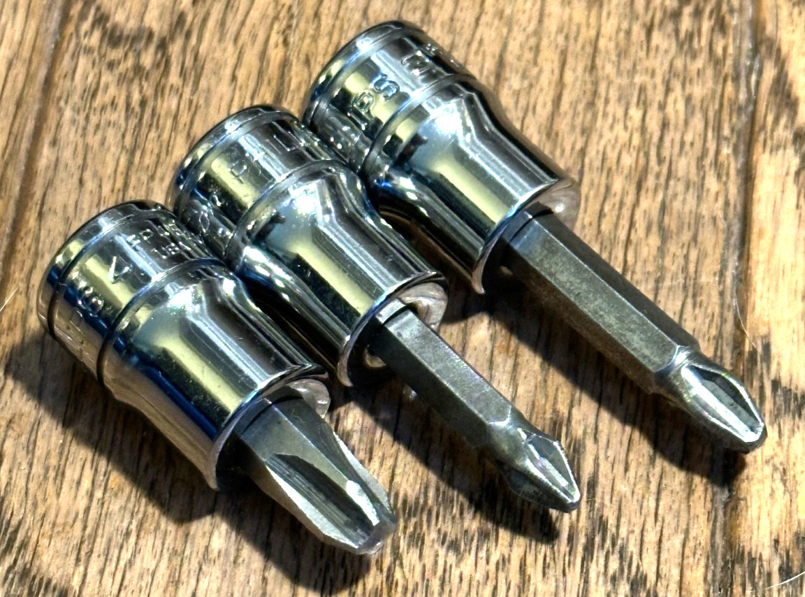 🇺🇸 Snap On Tool Phillips Tip Screwdriver Socket Bit Hand Impact Driver Set Lot