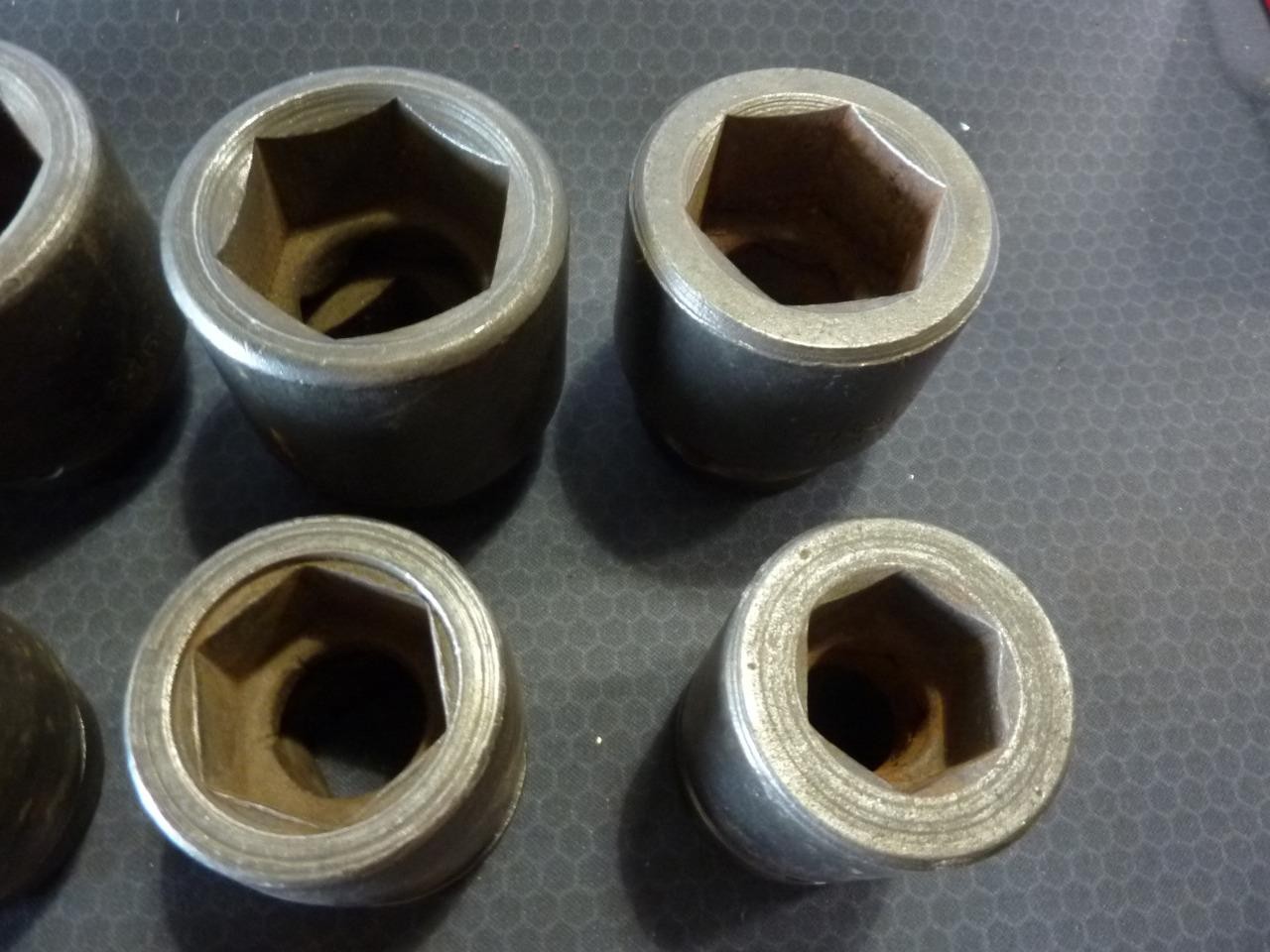 NINE USED MIXED MAKER USA MADE 3/4″ DRIVE SAE SOCKETS – FREE SHIPPING