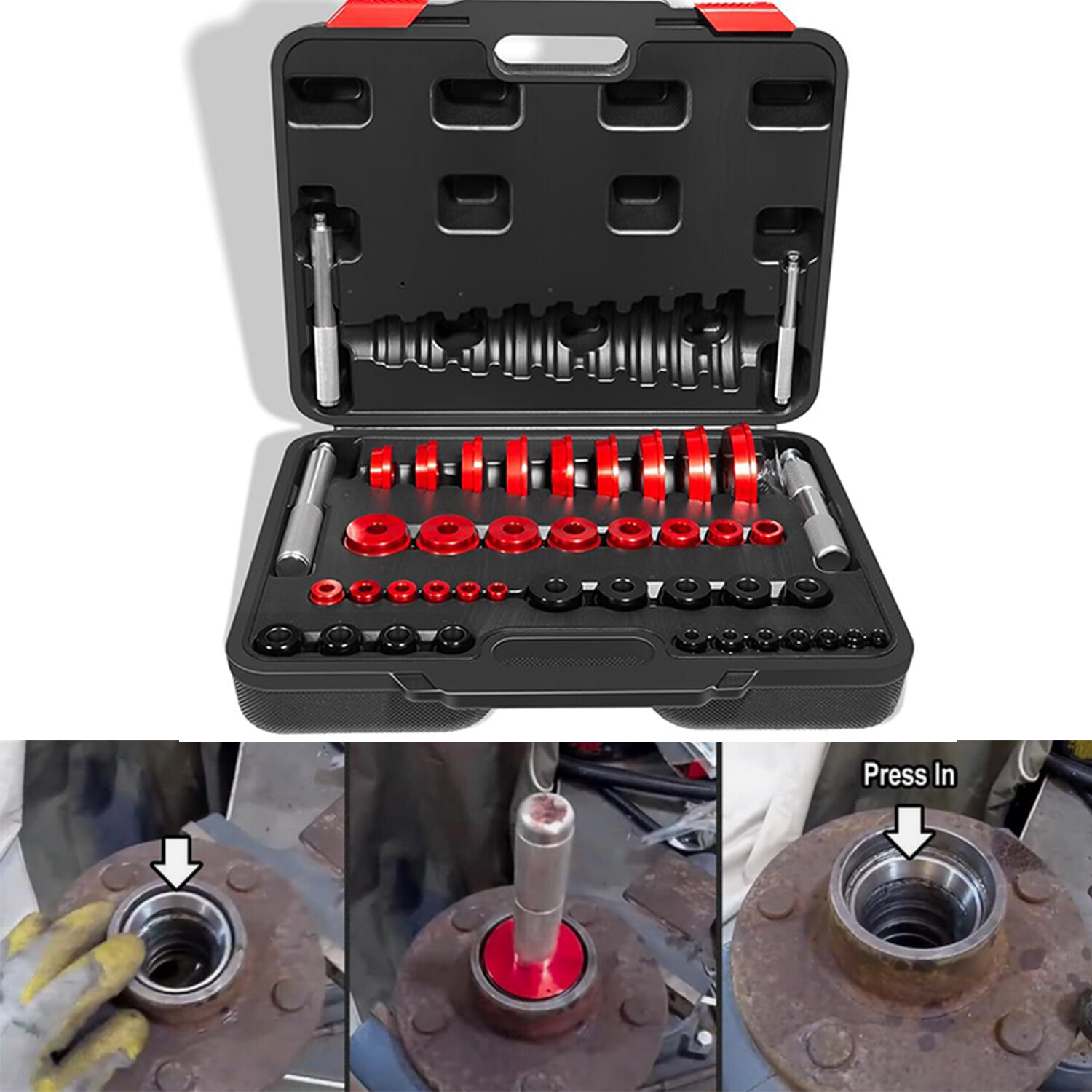 Bearing Race & Seal Driver Set, 39 Adapters & 4 Sturdy Handle, Bearing Press Kit