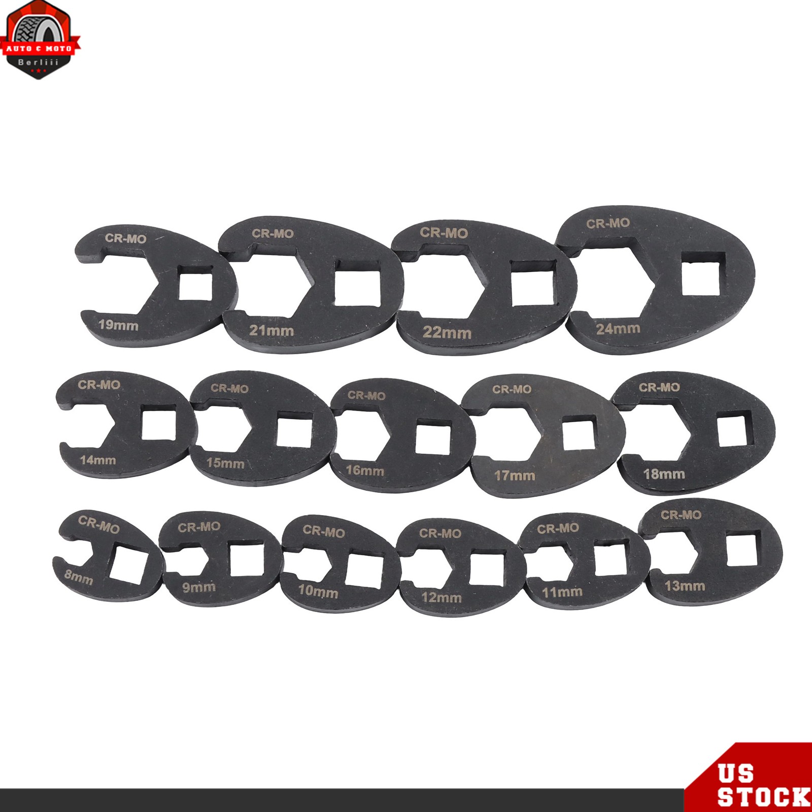 15PCS Flare Nut Crowfoot Wrench Set Metric Crows Foot Wrench Kit 3/8″ 1/2″ Drive
