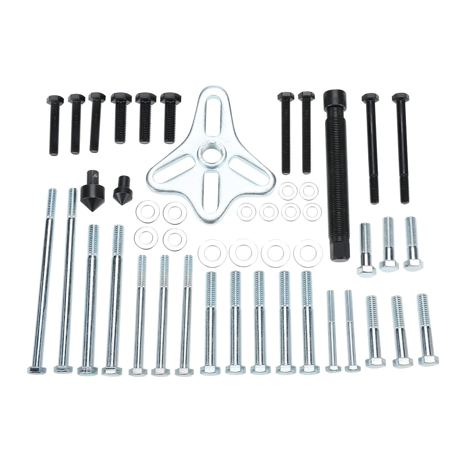 KUNTEC 46Pcs Harmonic Balancer Puller Kit – Flywheel Remover, Crankshaft Red