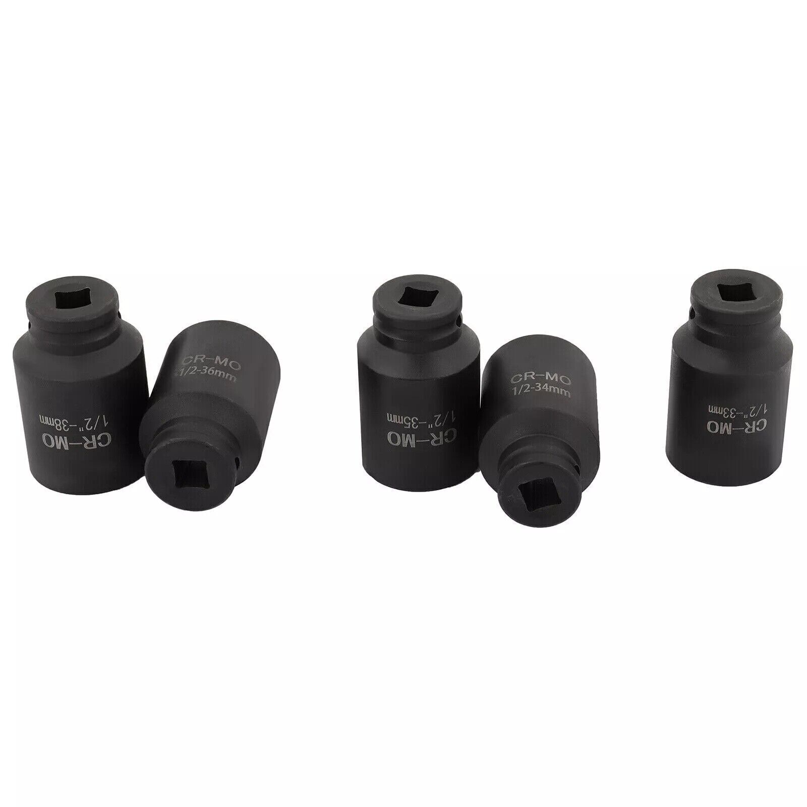 5Pcs 1/2″ Drive Deep Impact Axle Hub Socket Set 6 Point 33mm 34mm 35mm 36mm 38mm