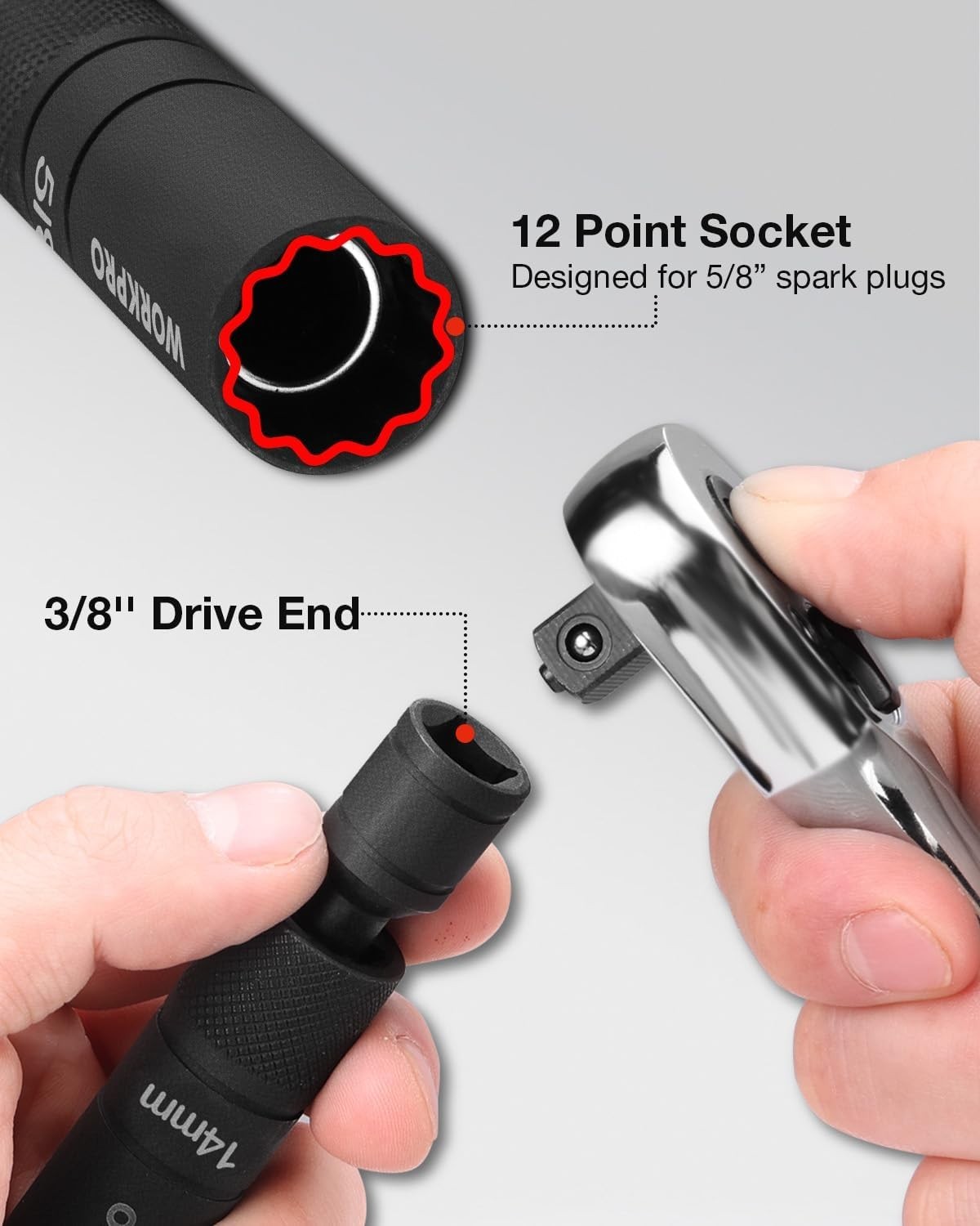 14MM Swivel Magnetic Spark Plug Socket 12-Point, 1mm Thin Wall Socket, 360 Sw…