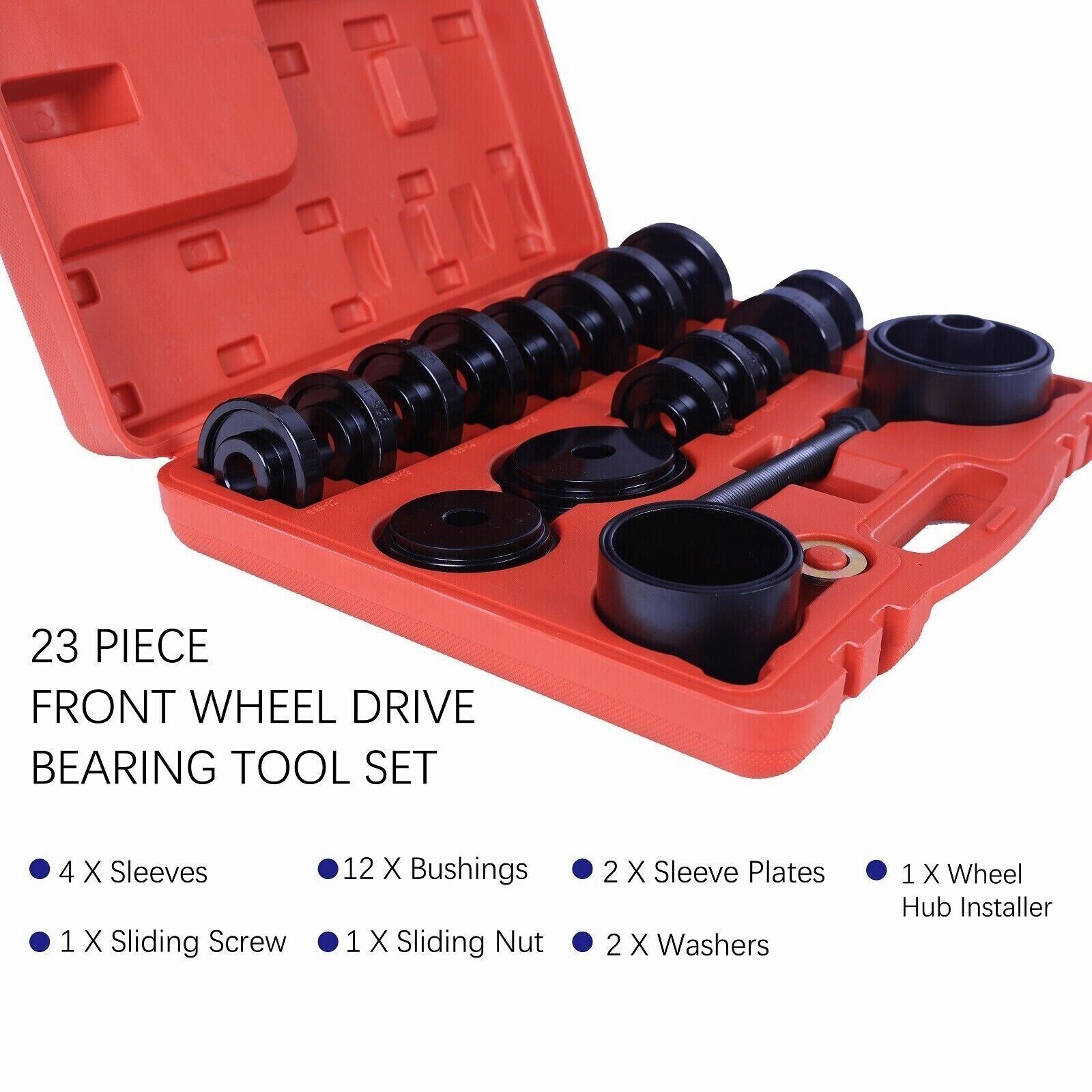 23pcs Front Wheel Bearing Press Kit Removal Adapter Puller Pulley Tool Case