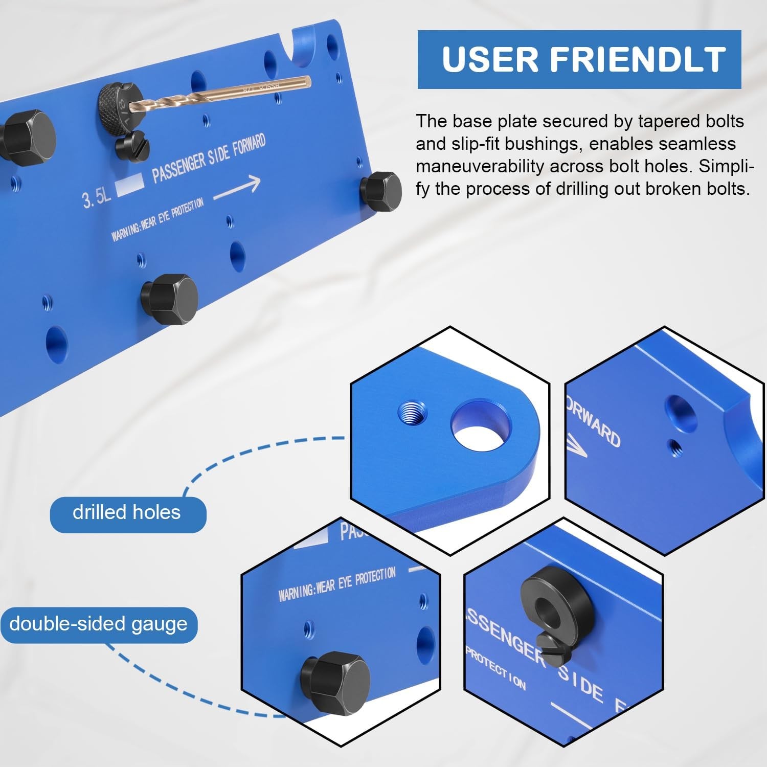 72610 Manifold Drill Template for Ford 3.5L Ecoboost Remove Broken Exhaust Blue