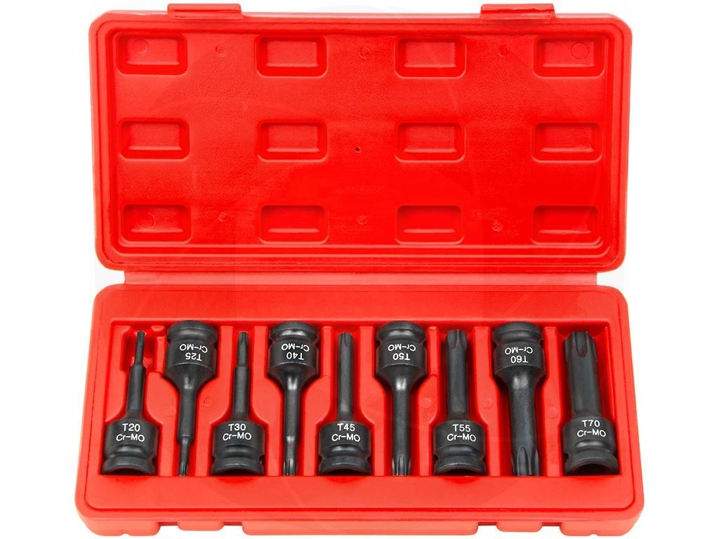9pcs 1/2inch Drive Long T20-T70 Torx 6pt Star Cr-Mo Impact Wrench Sockets Set