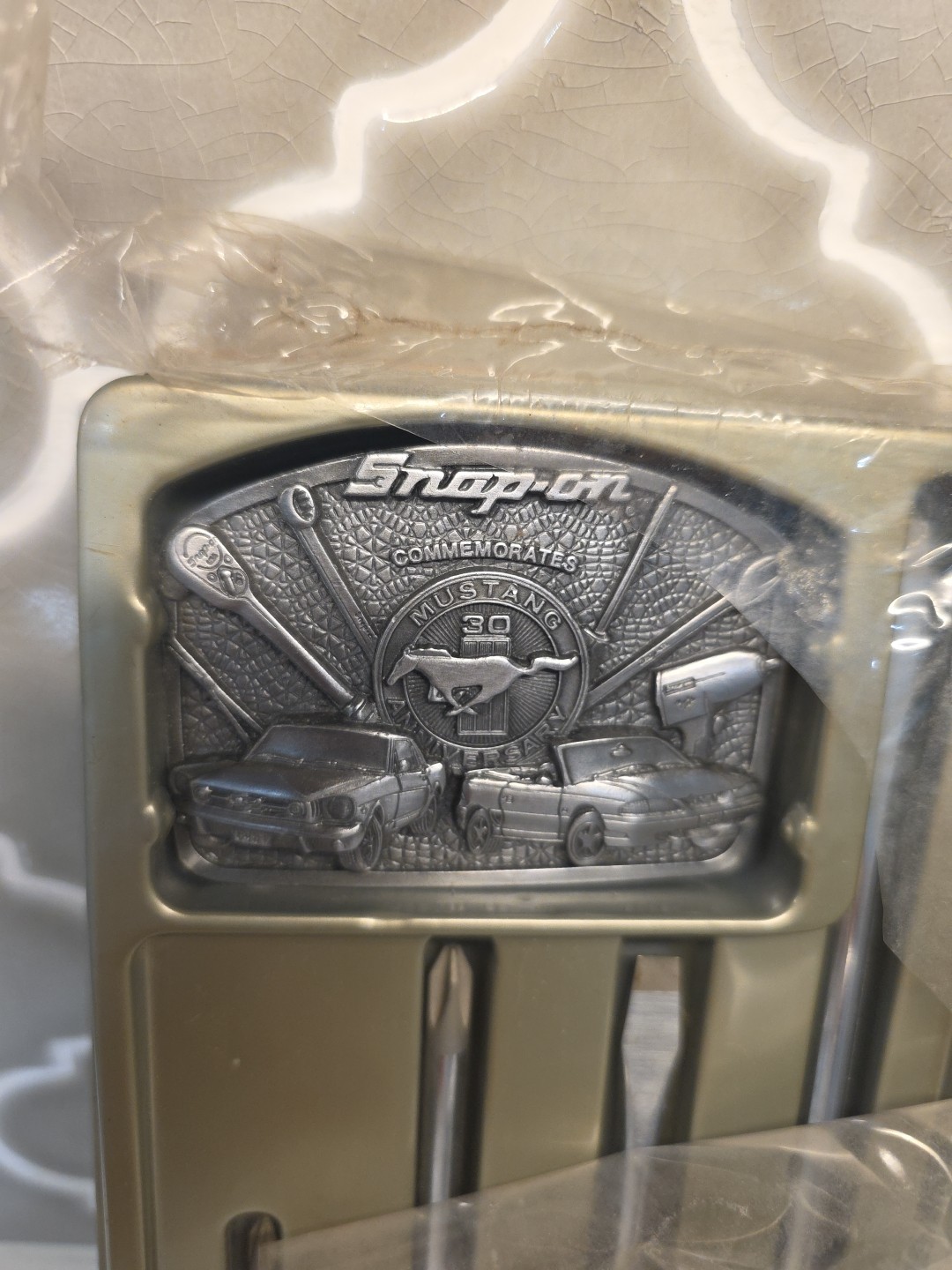 Snap On Mustang 30th Anniversary 4 piece Red Screwdriver Set and Belt Buckle
