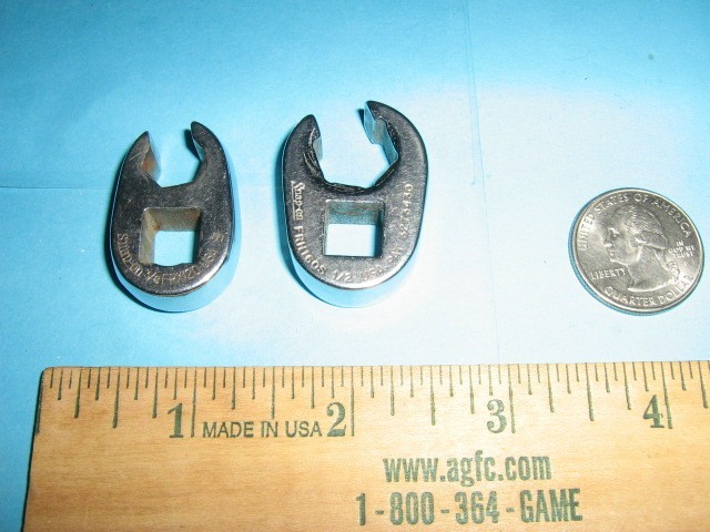 2 SNAP-ON CHROME CROWFOOT LINE SOCKET WRENCHES, 3/8 AND 1/2 INCHES