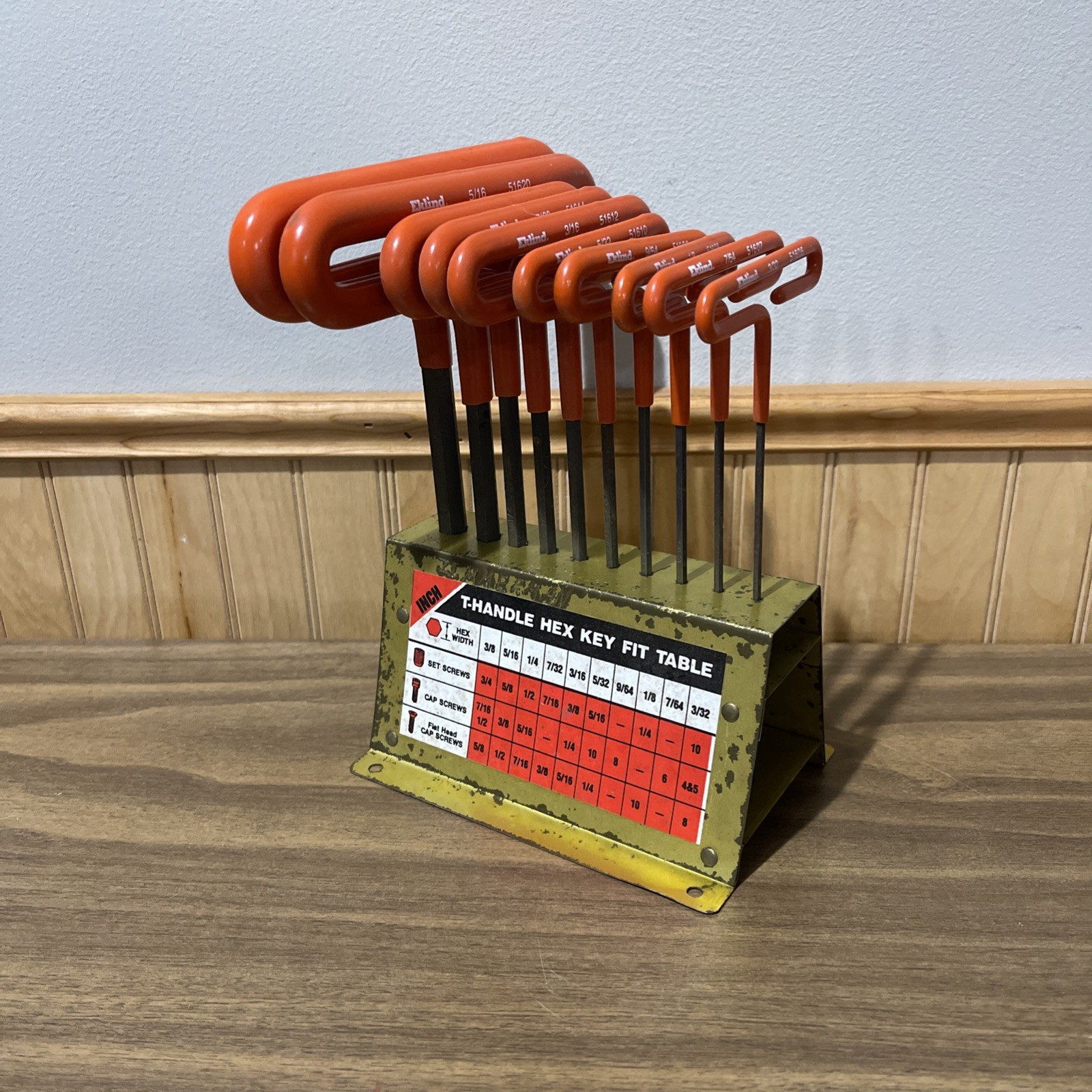 Vintage Eklind Tool 53610 10 Piece ~6″ SAE Cushion Grip T-Handle Hex Key Set