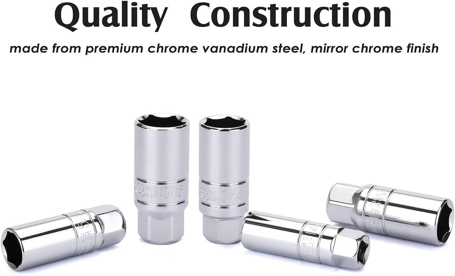 Complete 3/8-Inch Drive 5-Piece Spark Plug Socket Set with Anti-Round Technology