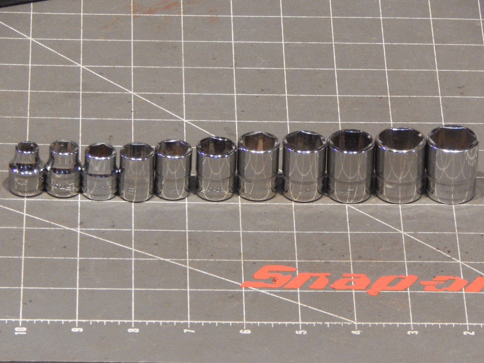 Snap On 11 OF 12Pc Metric 3/8 Drive Shallow Socket Set 8MM 19MM 6Pt NO 9MM Tray