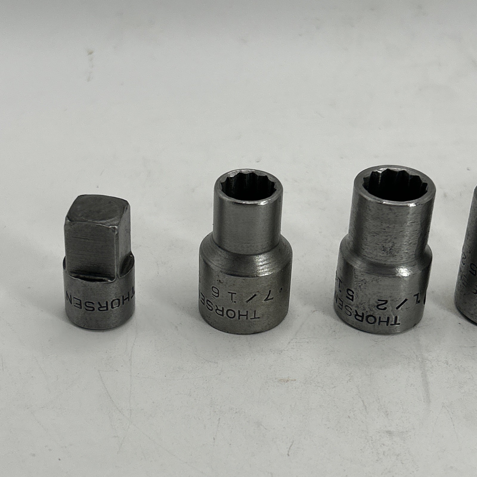 7 VINTAGE THORSEN 1/2″ DRIVE SET 12 POINT SOCKETS – 3/8 To 1/2 Adapter 7/16-1”