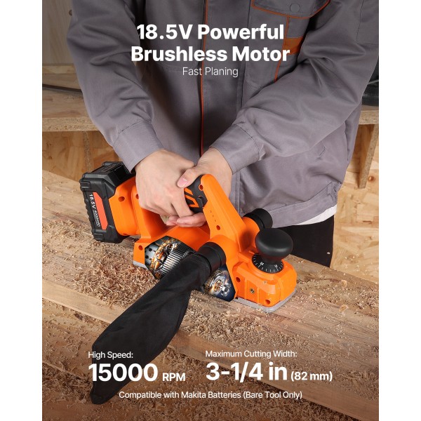 Cordless Electric Wood Planer, 3.25-Inch Cut Width, 15K RPM