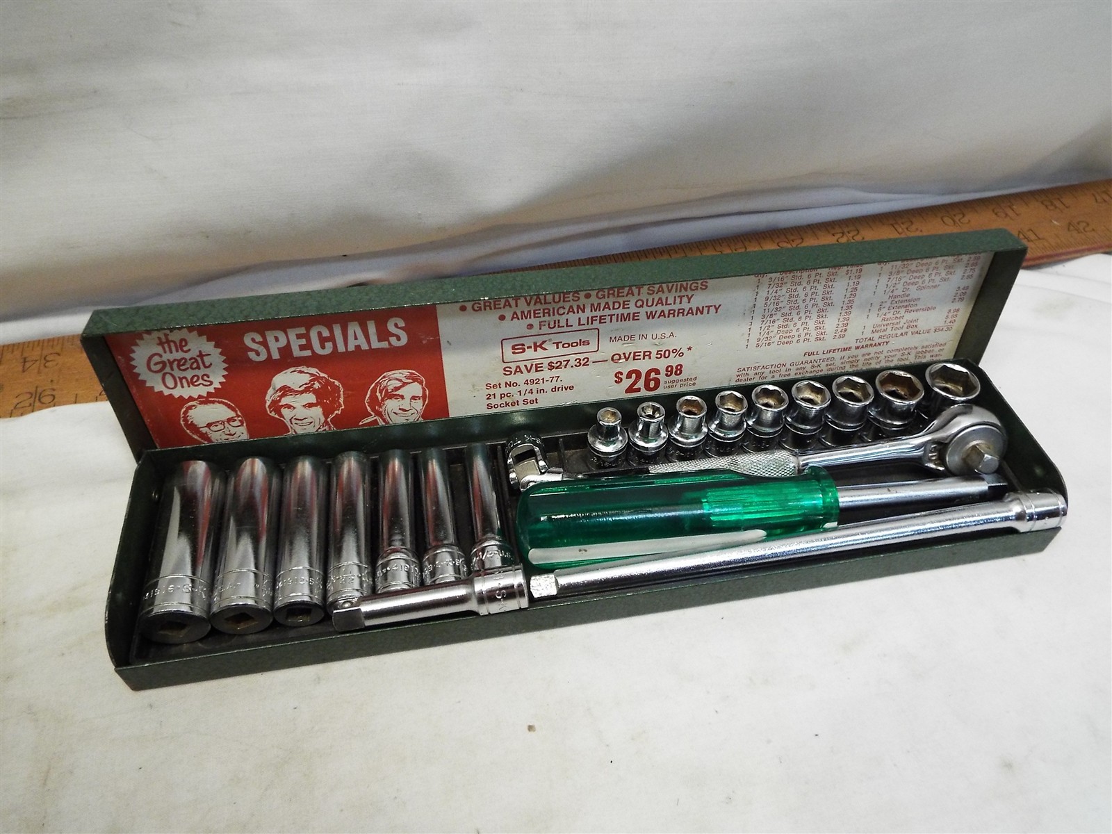 SK 21pc 1/4″ SAE Deep Socket Ratchet Set Metal Box Extension Driver 4921 w/Box