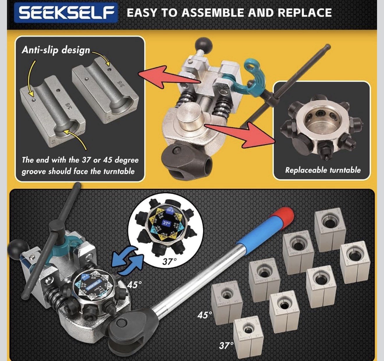 Professional Brake Line Flaring Tool Kit for 45 & 37 Degree Single, Double and B