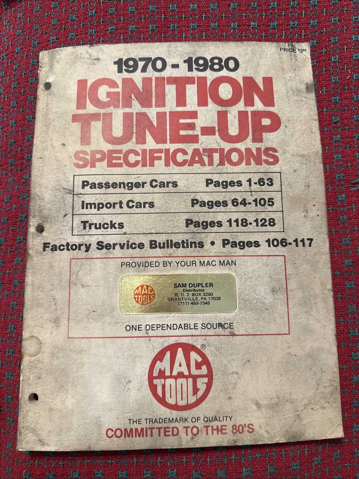 Vintage MAC TOOLS Ignition Tune Up Specifications Manual 🇺🇸 Jeep International