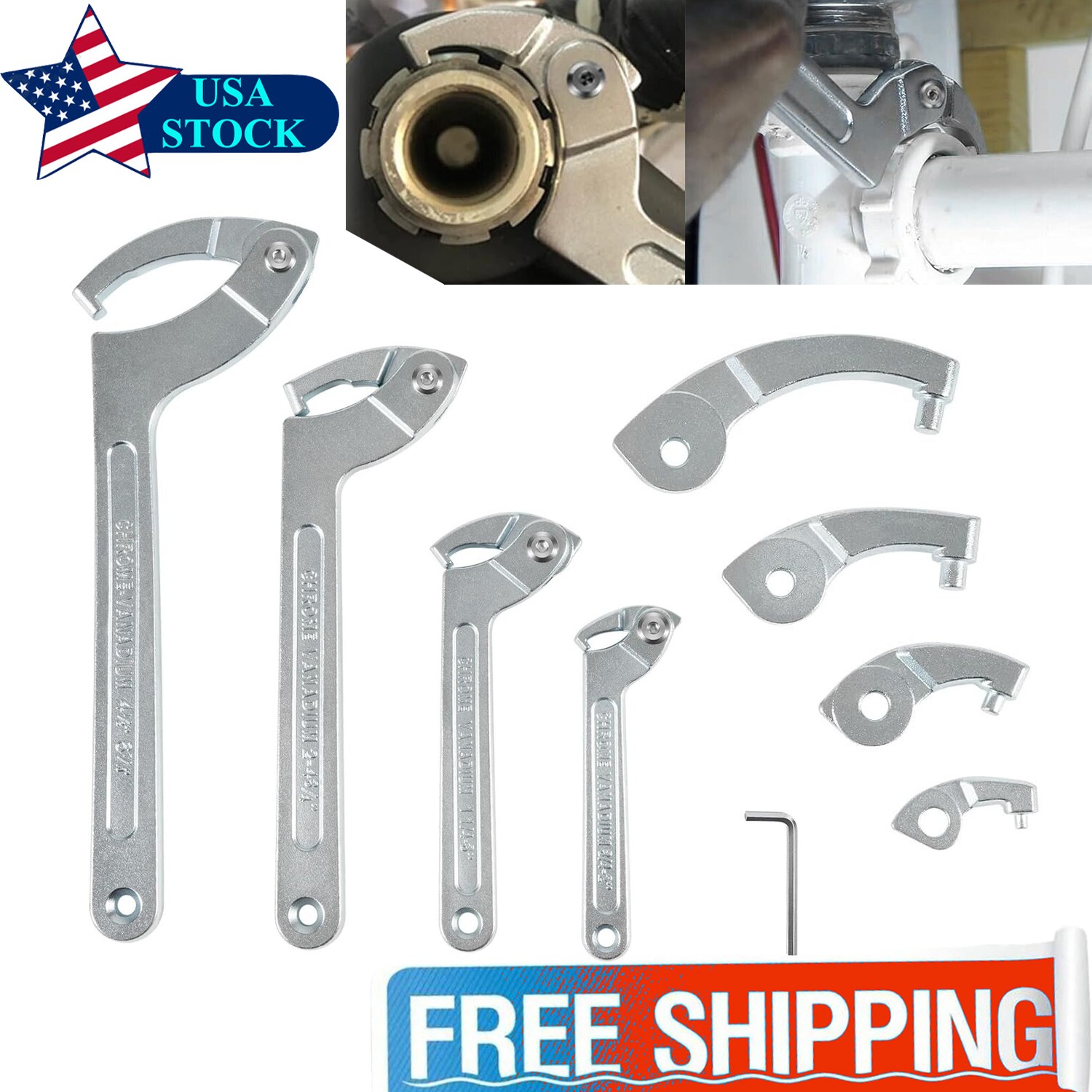 8 Pack Adjustable Hook C Pin Spanner Wrench Tool Set Nut Wrench 3/4″ to 6-1/10″
