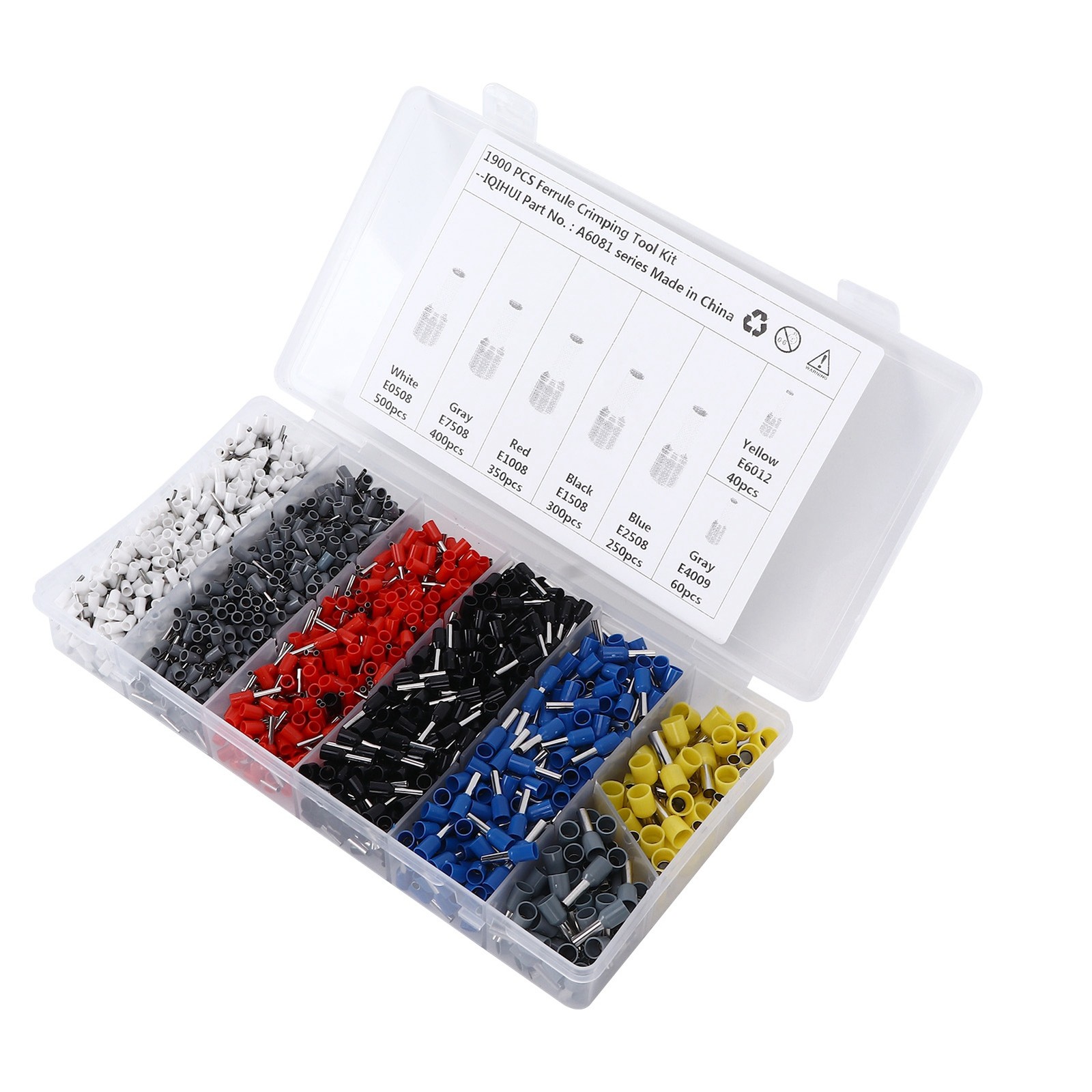 1900pcs Wire Ferrule Terminals Pin Type Copper Tin Plated 7 Sizes Insulated Cord