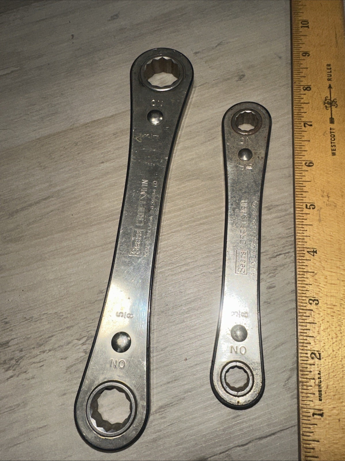 2 Craftsman Ratcheting Box End Wrenches 43684 43682 5/8 x 3/4 & 3/8 X 7/16