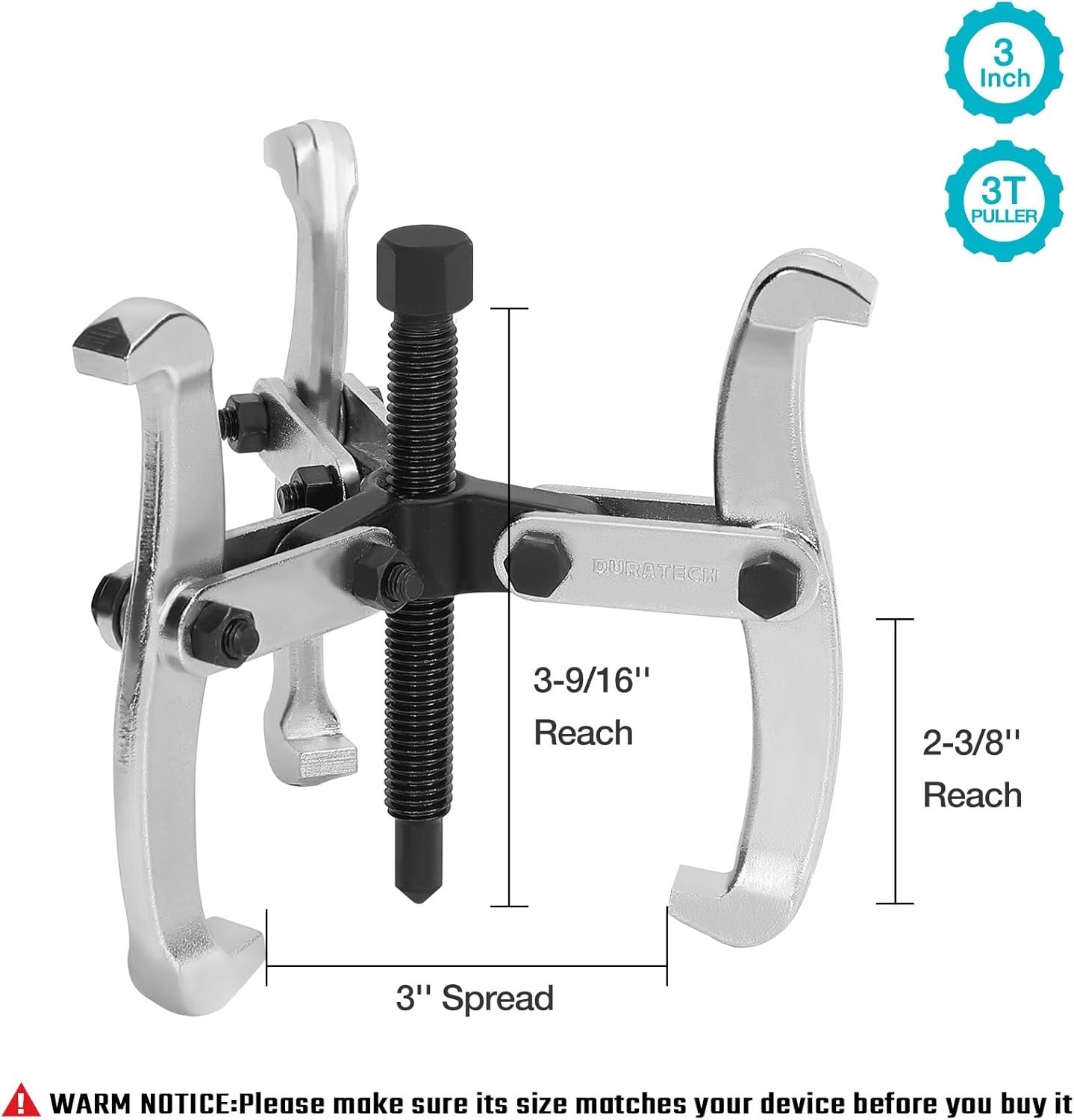 Fully Assembled 3-Inch Gear Puller, Black Phosphated CR-V Steel – Versatile Tool