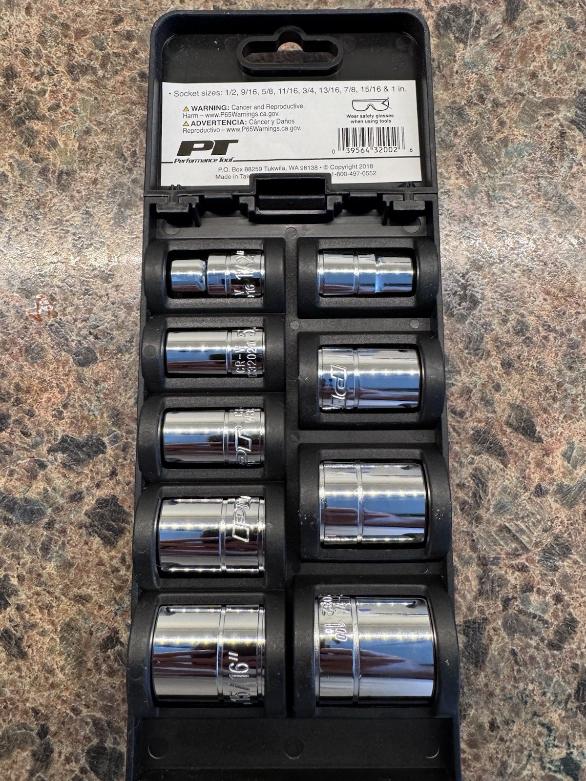 Performance Tool W32002 9 Pc SAE 1/2” Drive Socket Set NEW Factory Sealed