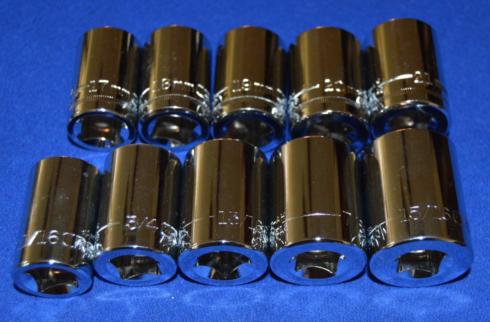 Craftsman 10 PC 1/2 Drive SAE/Metric 12 PT STD Sockets 11/16-15/16, 17-21MM 262