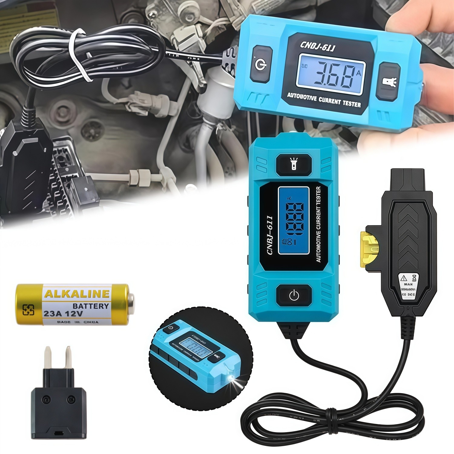 Automotive Circuit Fault Probe Tester, 20A 48V Parasitic Draw Tester for Car