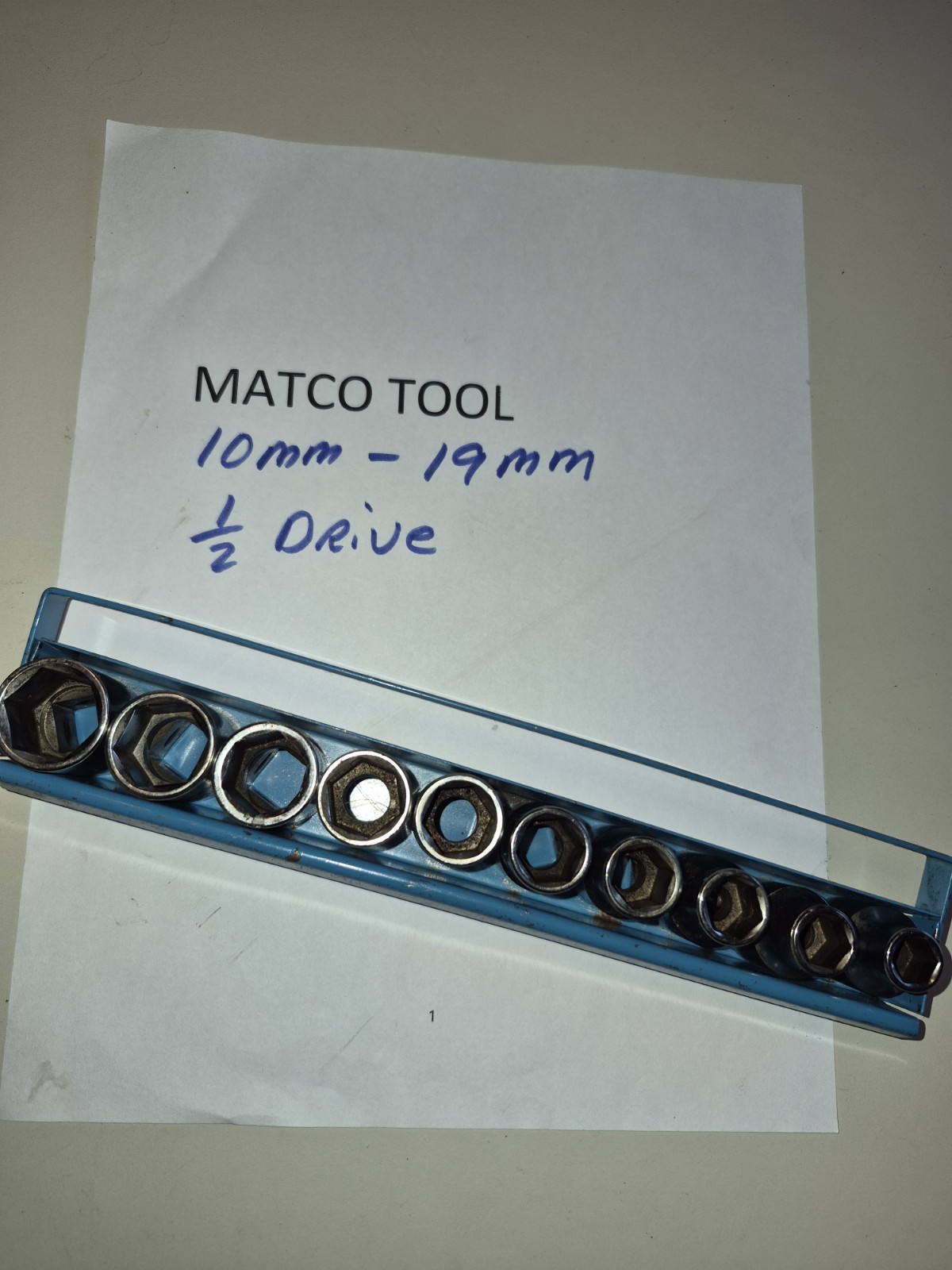 Matco 10 Piece 1/2 Drive Metric Socket Set Shallow Chrome 10=19mm