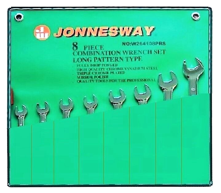 JONNESWAY Combination Wrench Set 8 pc Long Pattern Metric Chrome TWN W264108PRS