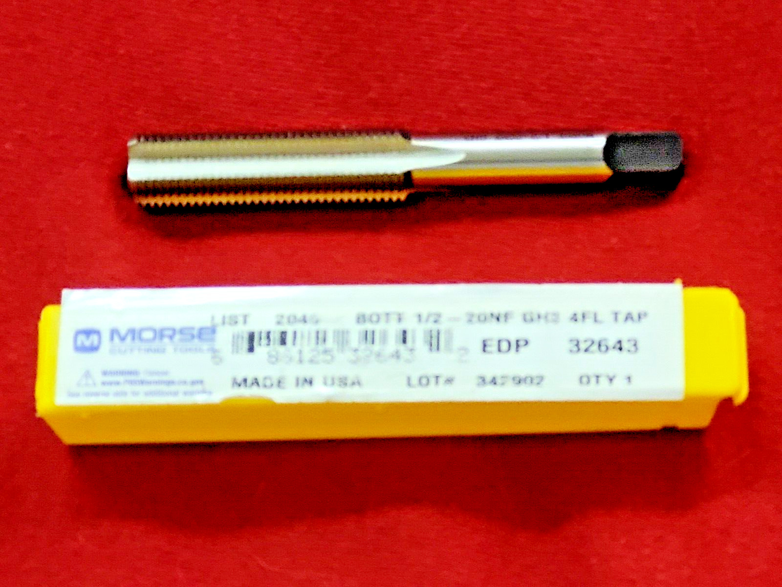 1/2-20 UNF GH3 Bottom Tap Morse MT3732643 HSS 4FL USA Hand Tap