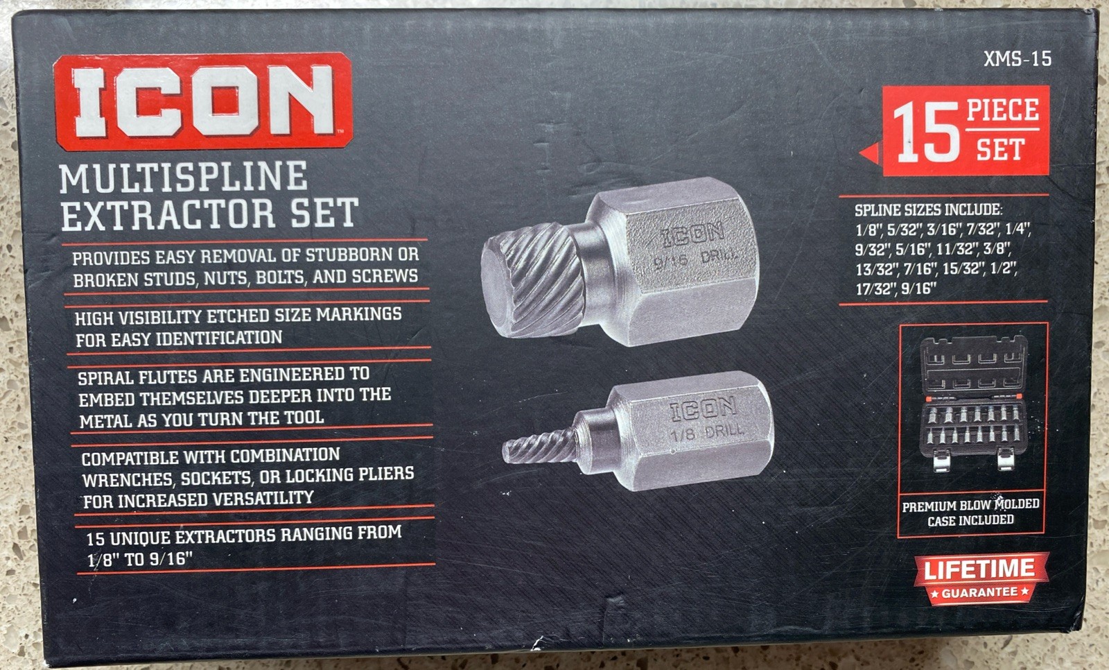 NEW ICON Multispline Screw Extractor Set 15-Piece Professional 59194 XMS-15