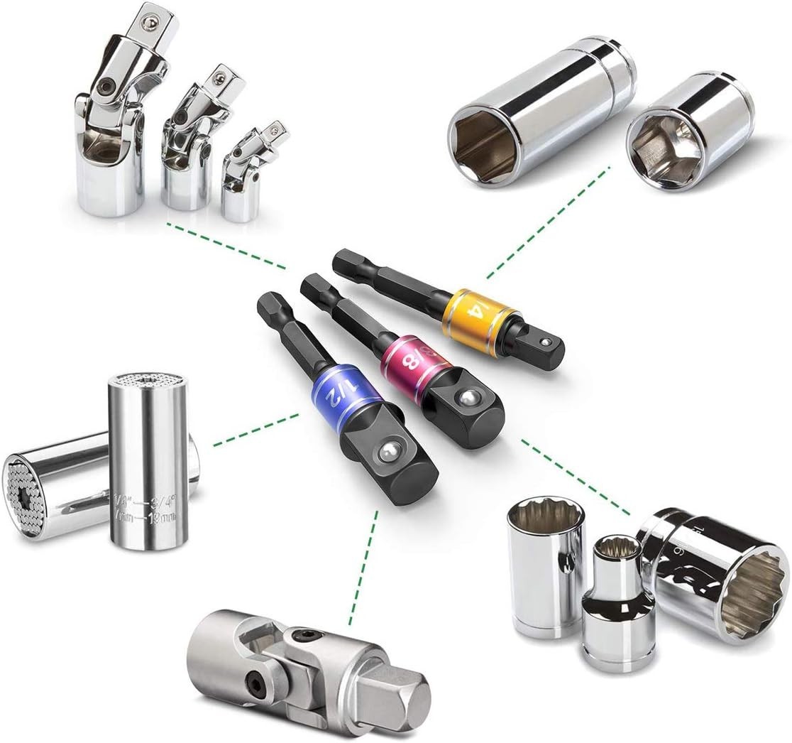 Versatile 1/4-Inch Hex Shank Impact-Grade Socket Adapter Set – Color-Coded Ease