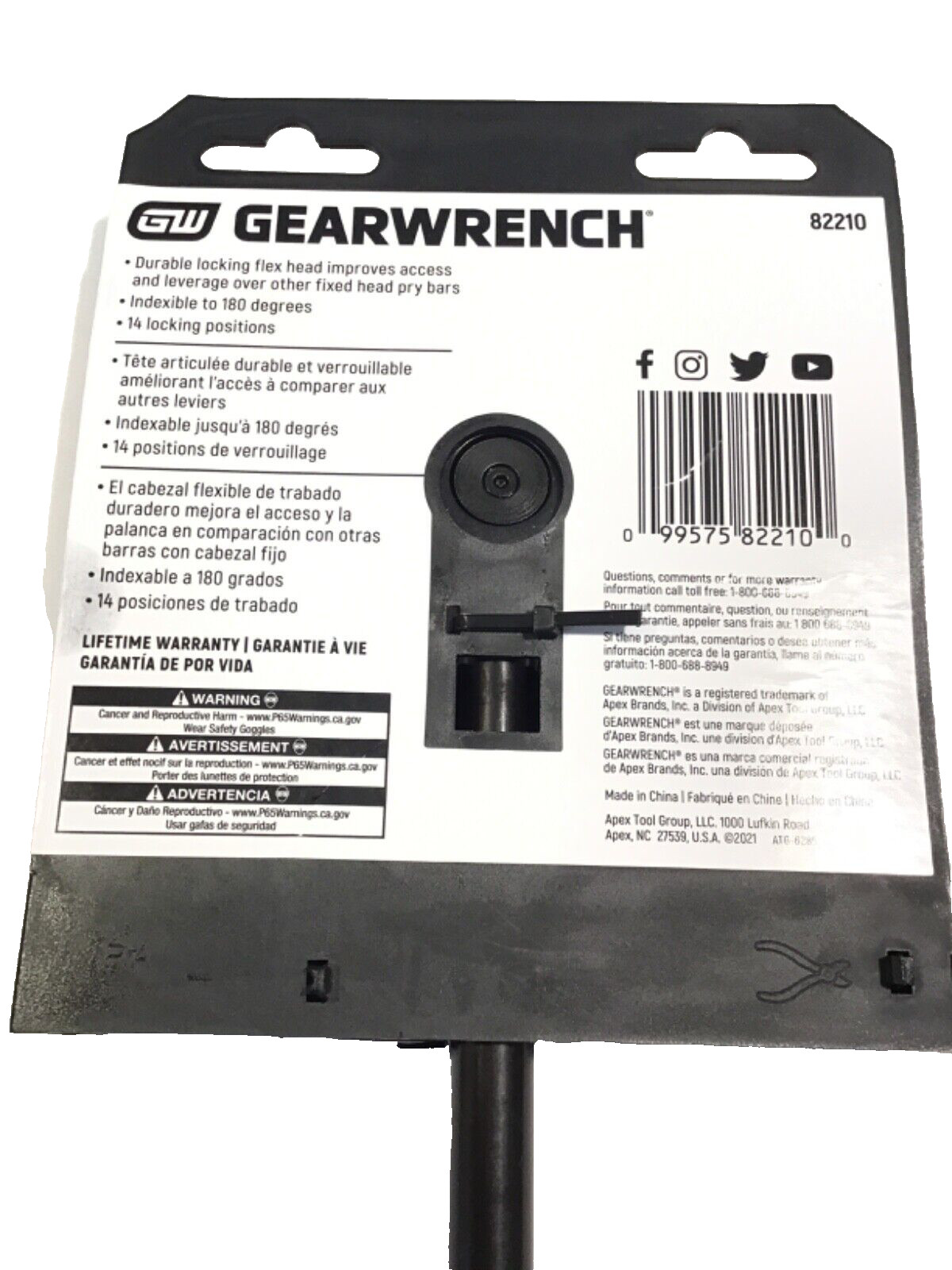 Gearwrench 82210 NEW 10” Steel Indexing Pry Bar With Snap Locking Flexible Head