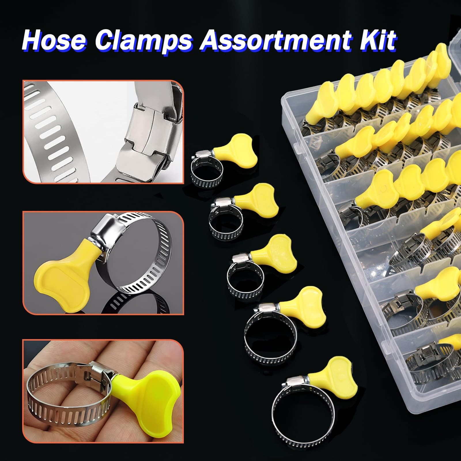 Dianrui 30 PCS Thumb Screw Hose Clamps Assortment 30PCS(5/16″-1-1/8″), Yellow