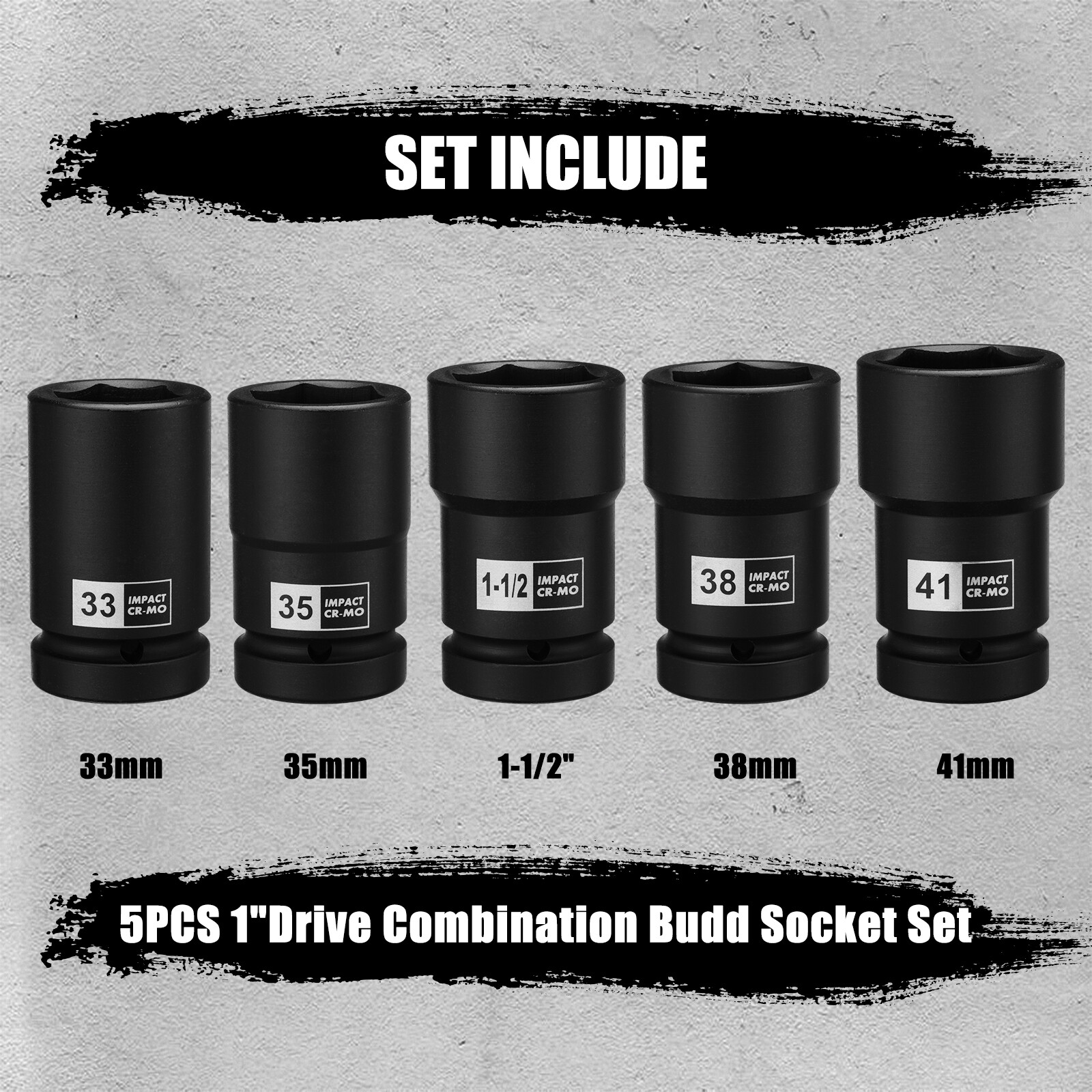 1-Inch Drive Budd Socket Set 33mm,35mm 38mm,1-1/2″,41mm Metric & SAE CR-MO