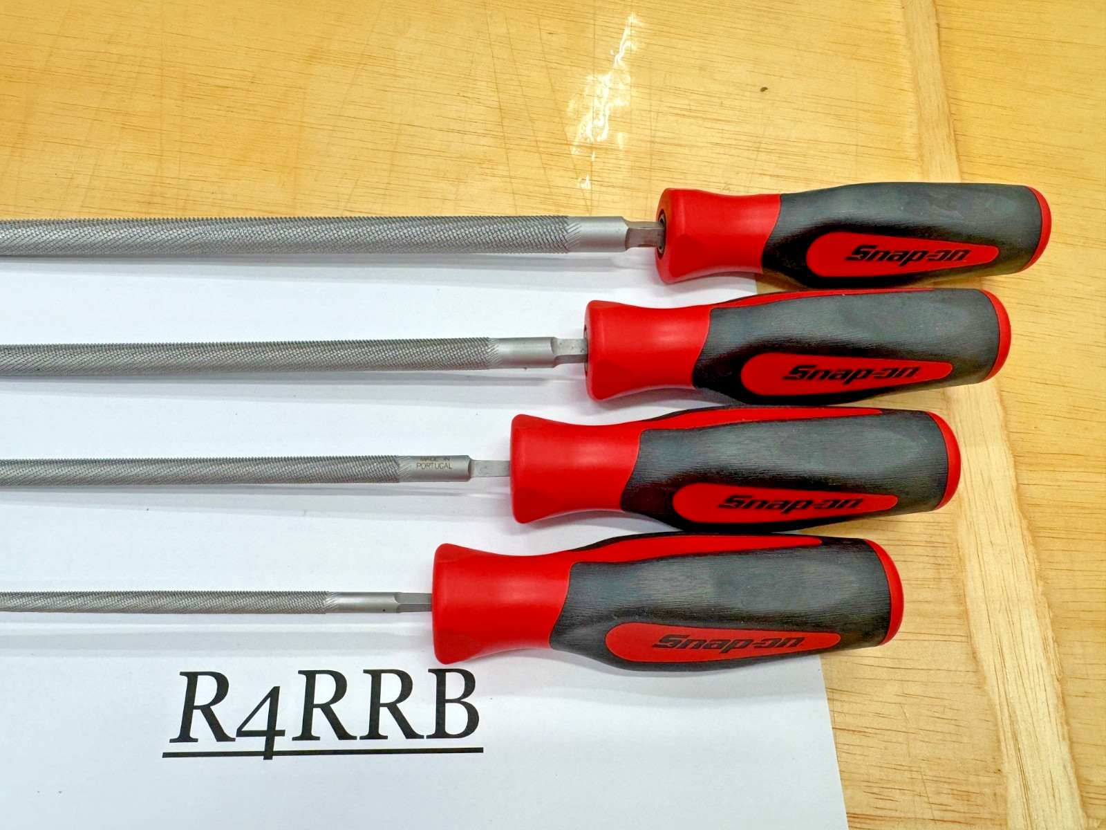 Snap-on Tools USA NEW RED 4 Piece Soft Grip ROUND File Set SGHBF200A W/ HOLDER