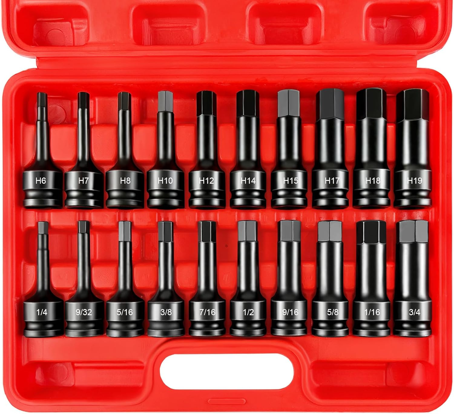 1/2″ Drive 20pc Impact Hex Bit Socket Set SAE & Metric CR-V Steel
